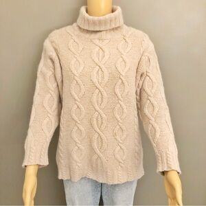Vintage LambsWool&Angora Minimalist Beige Cable Knit Turtle Neck Chunky Sweater.